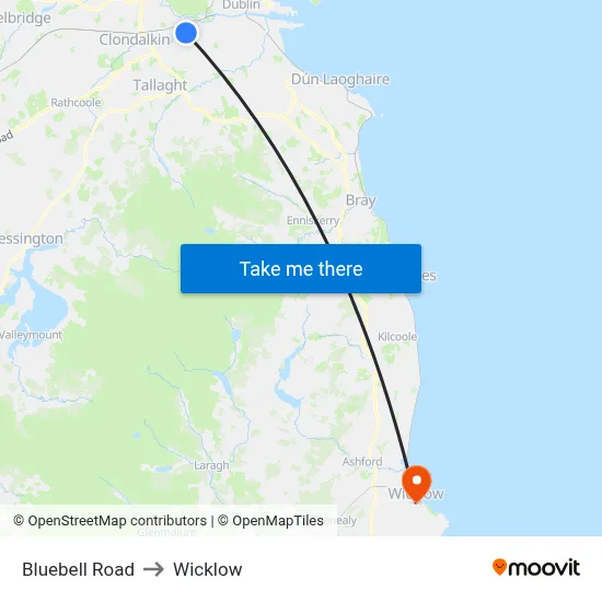 Bluebell Road to Wicklow map