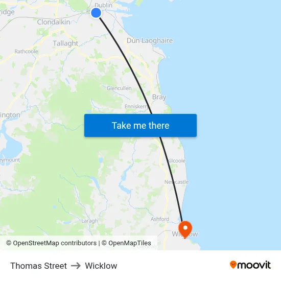 Thomas Street to Wicklow map