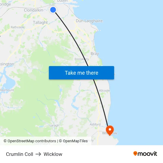 Crumlin Coll to Wicklow map