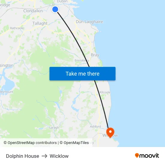 Dolphin House to Wicklow map