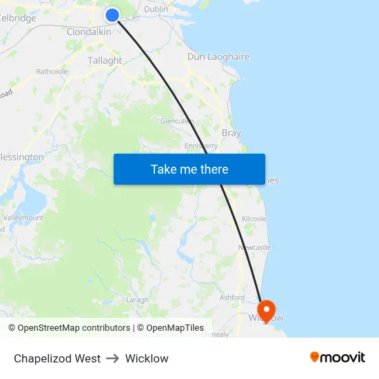 Chapelizod West to Wicklow map