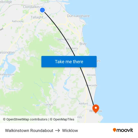 Walkinstown Roundabout to Wicklow map