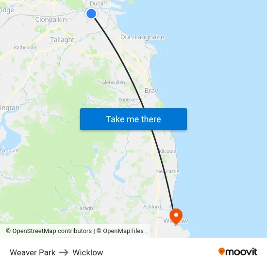 Weaver Park to Wicklow map