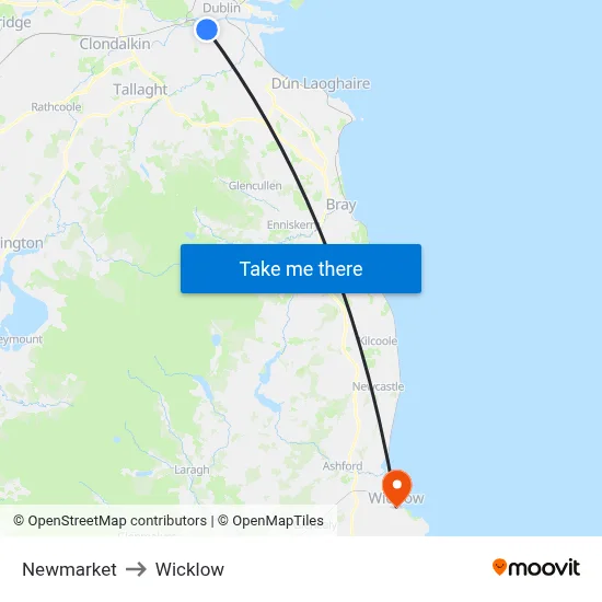 Newmarket to Wicklow map