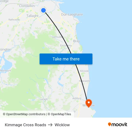 Kimmage Cross Roads to Wicklow map