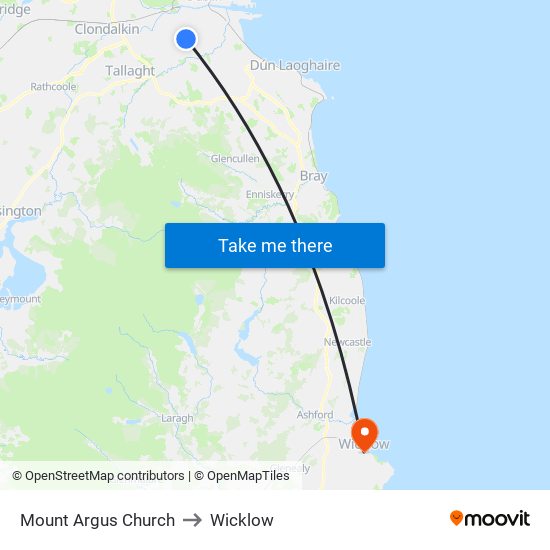 Mount Argus Church to Wicklow map