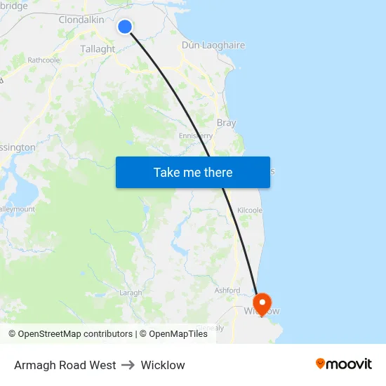 Armagh Rd West to Wicklow map