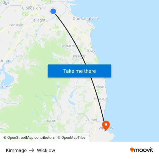 Kimmage to Wicklow map