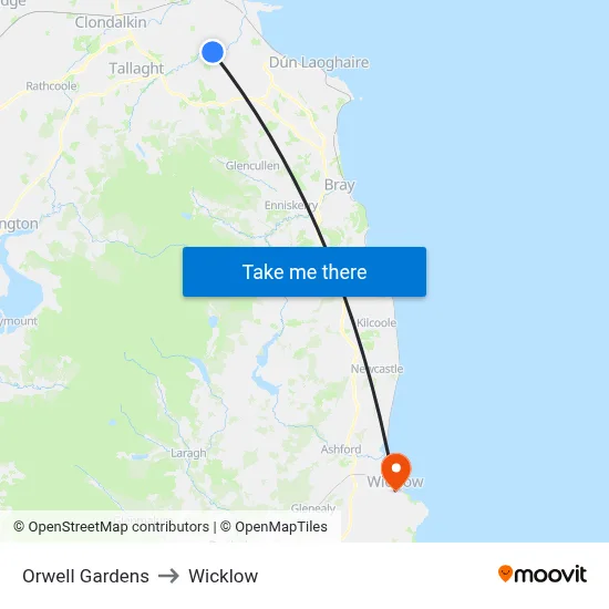 Orwell Gardens to Wicklow map