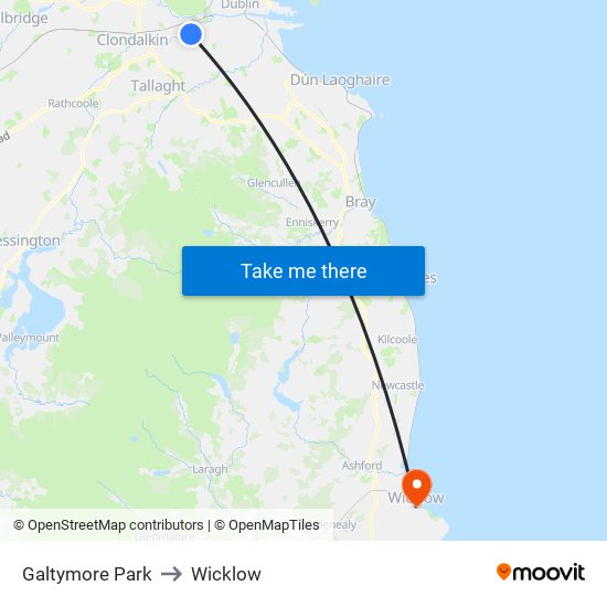 Galtymore Park to Wicklow map