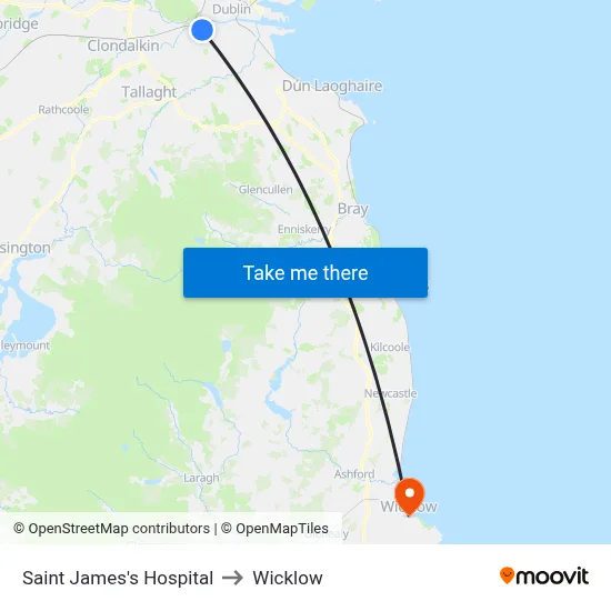 Saint James's Hospital to Wicklow map