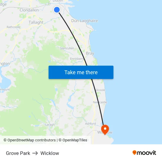 Grove Park to Wicklow map