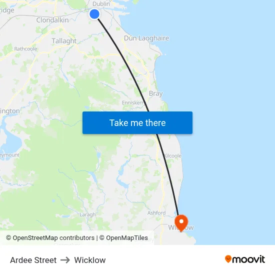 Ardee Street to Wicklow map