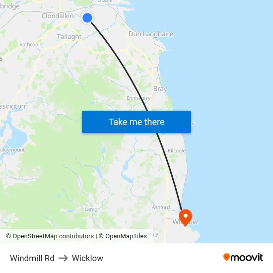 Windmill Rd to Wicklow map