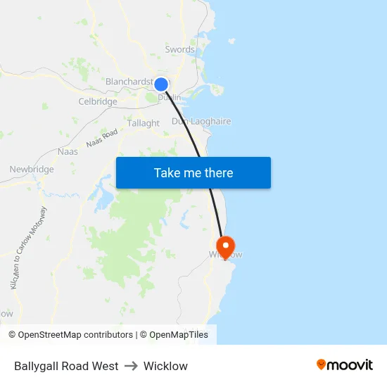 Ballygall Road West to Wicklow map