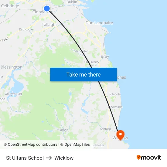 St Ultans School to Wicklow map