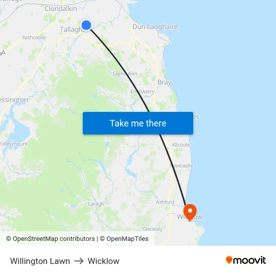 Willington Lawn to Wicklow map