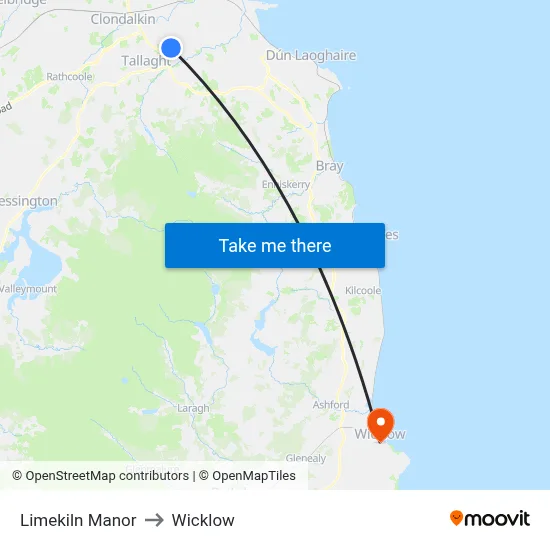 Limekiln Manor to Wicklow map