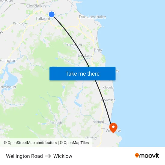 Wellington Road to Wicklow map