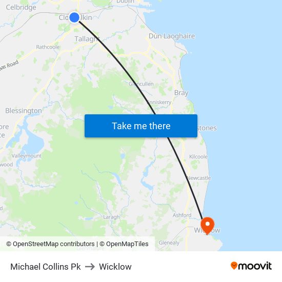 Michael Collins Pk to Wicklow map