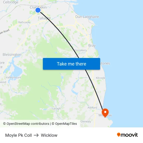 Moyle Pk Coll to Wicklow map