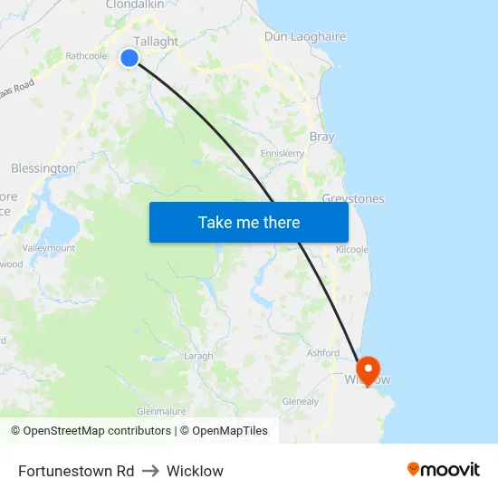 Fortunestown Rd to Wicklow map