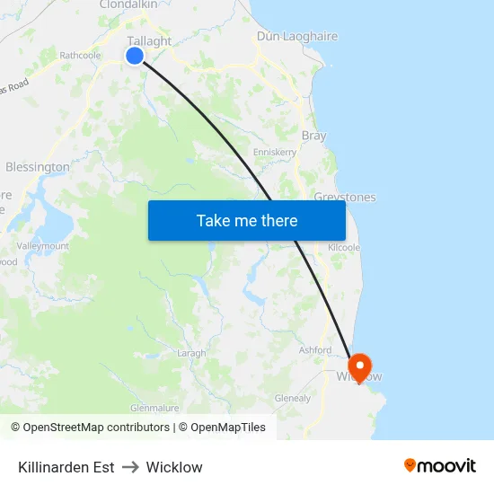 Killinarden Est to Wicklow map