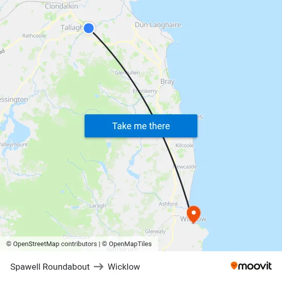 Spawell Roundabout to Wicklow map