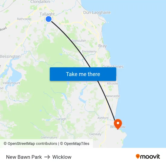 New Bawn Park to Wicklow map