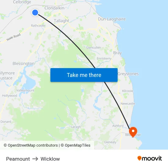 Peamount to Wicklow map