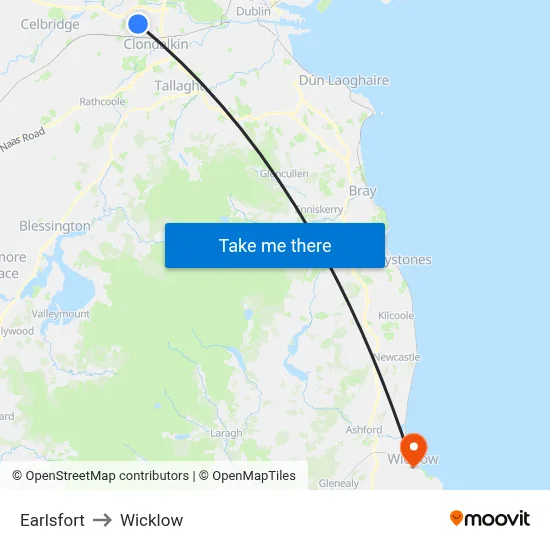 Earlsfort to Wicklow map