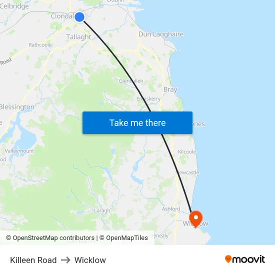 Killeen Road to Wicklow map