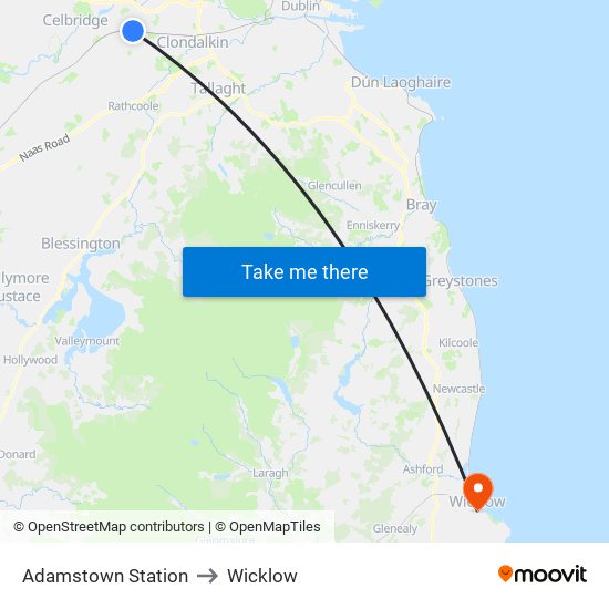 Adamstown Station to Wicklow map