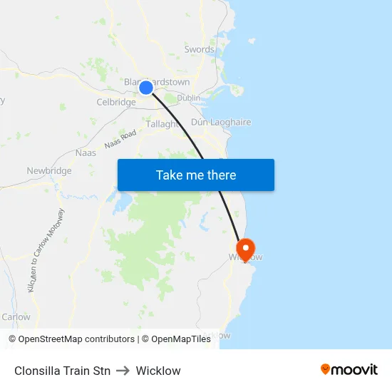 Clonsilla Train Stn to Wicklow map