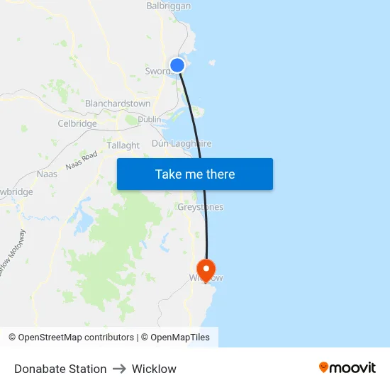 Donabate Station to Wicklow map