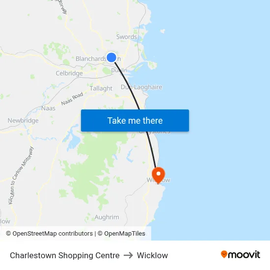 Charlestown Shopping Centre to Wicklow map