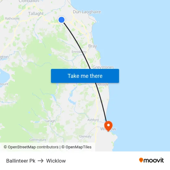 Ballinteer Pk to Wicklow map
