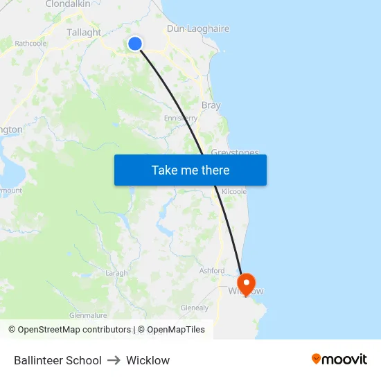 Ballinteer Sch to Wicklow map
