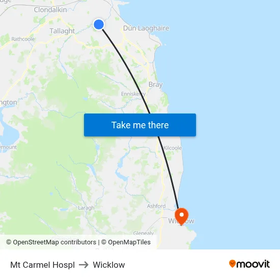 Mt Carmel Hospl to Wicklow map