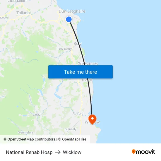 National Rehab Hosp to Wicklow map