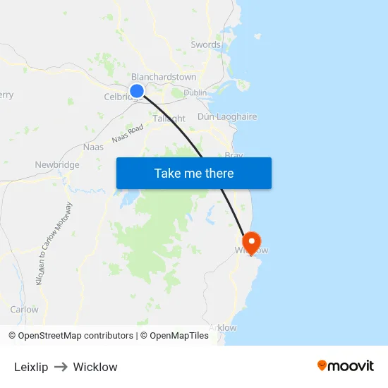 Leixlip to Wicklow map