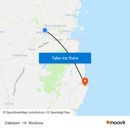 Oaklawn to Wicklow map