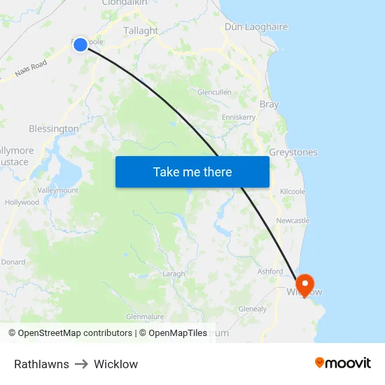 Rathlawns to Wicklow map