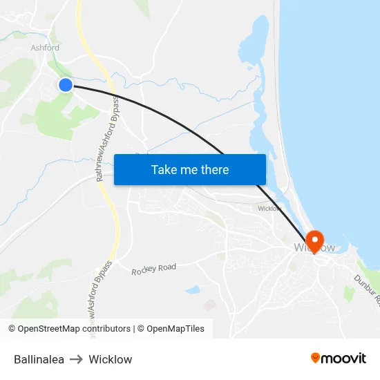 Ballinalea to Wicklow map
