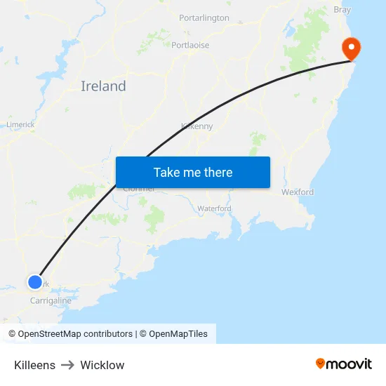 Killeens to Wicklow map