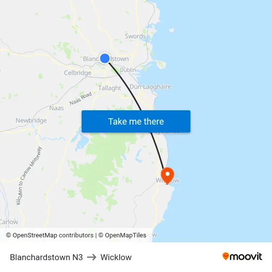 Blanchardstown N3 to Wicklow map