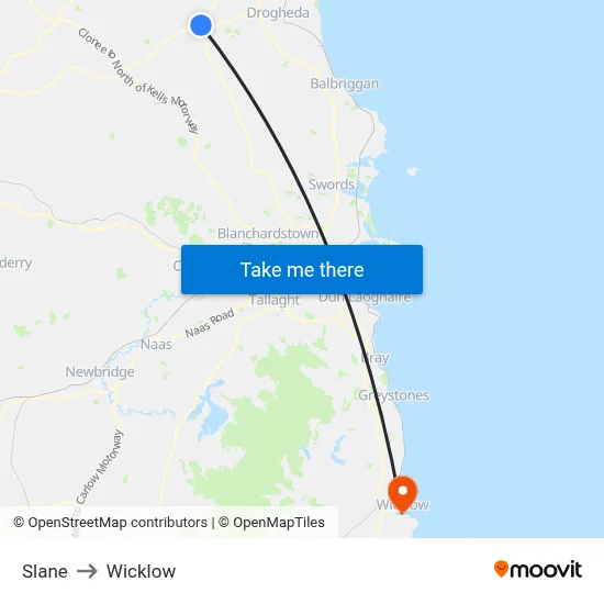 Slane to Wicklow map