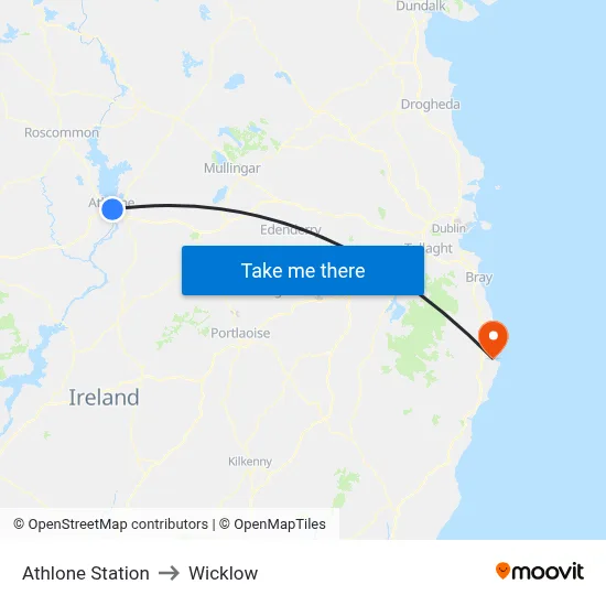 Athlone Station to Wicklow map