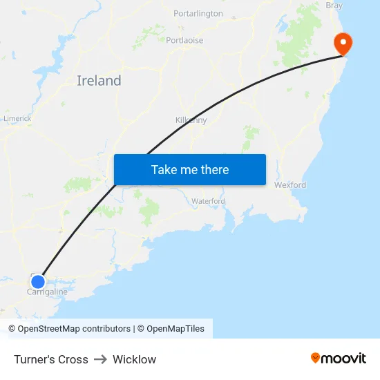 Turner's Cross to Wicklow map