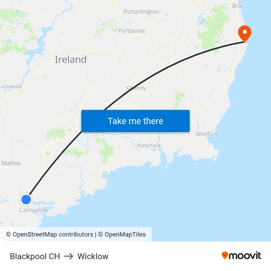 Blackpool CH to Wicklow map